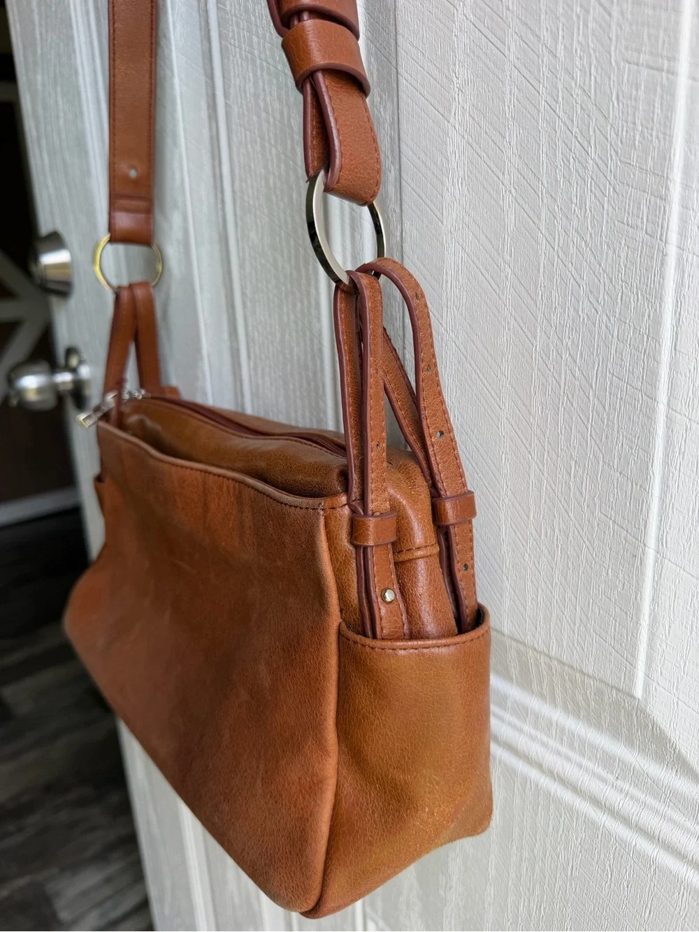 Madison Studio Genuine Leather Cognac Brown Y2K Crossbody Shoulder Bag